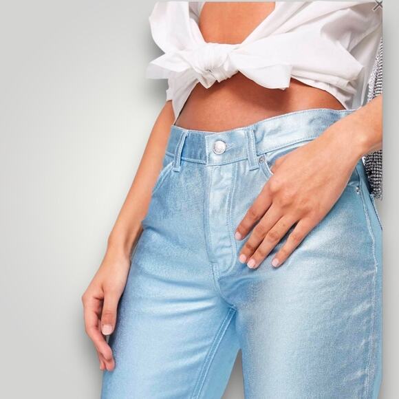 ASOS METALLIC Y2K RETRO VIBES BLUE BUTTON FLY JEANS STRAIGHT SIZE 30 32 - Picture 3 of 14